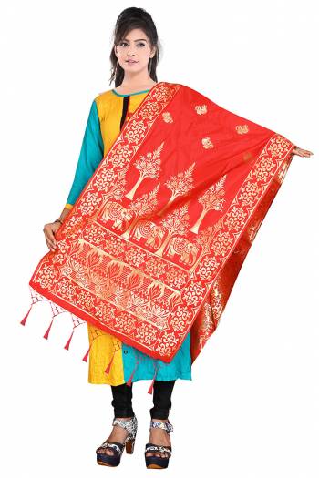 Enhance Your Look of gown and lehenga choli Or A Simple Kurti With Latest Trends Of Banarasi Dupatta Beautified With Attractive Weave All Over. You Can Pair This Up With Any Kind Of Ethnic Attire And In Same Or Contrasting Colored Attire