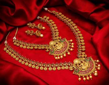 For A Queen Look, Here Is A Designer Royal Looking Necklace Set With Two Necklaces. This Necklace Set Can Be Paired With Heavy Or Light Ethnic Attire Alos Can Be Wore Single Or Both At A Time For More Enhanced Look. Buy Now