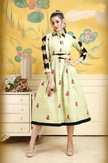 Add This Beautiful Kurti To Your Wardrobe In Light Green Color. This Kurti Is Fabricated On Rayon Beautified With Prints All Over. Buy This Kurti Now.