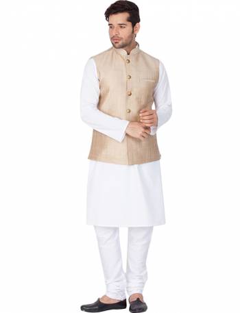 Here Is A Rich And Decent Looking Readymade Pair Of Men's Kurta Pyjama In White Color Paired With Royal Blue Colored Jacket. This Kurta And Pyjama Are Fabricated On Cotton Paired With Art Silk Fabricated Jacket. Buy This Pair For The Upcoming Wedding And Festive Season. 