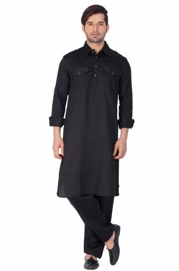 Get Ready For The Upcoming Festive Season With This Readymade Pair Of Pathani Kurta Pyjama For Men's Wear. This Rich Black Colored Pair Is Fabricated On Cotton Which Is Light Weight, Soft Towards Skin And Available In All Sizes. Buy Now.