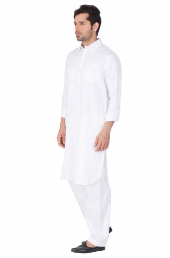 Get Ready For The Upcoming Festive Season With This Readymade Pair Of Pathani Kurta Pyjama For Men's Wear. This Rich White Colored Pair Is Fabricated On Cotton Which Is Light Weight, Soft Towards Skin And Available In All Sizes. Buy Now.