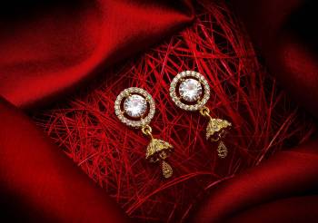 Here Is A Very Pretty Pair Of Simple And Elegant Looking Earring Set In Golden Color. It Has Pretty Unique pattern With Attractive Diamond Work. You can Pair This Even With Simple Attire As Well As A Heavy One. This Pretty Evergreen Design Compliments Any Kind Of Attire You Wear.