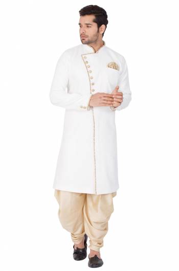 This Festive And Wedding Season Adorn A Proper Traditional Look Wearing?This Designer Readymade Sherwani With Bottom Which Is Cotton Silk Based. Its Fabric Has Rich Feel And Light In Weight, Also It Is Available In All Sizes. Choose As Per Your Desired Fit And Comfort. Buy Now.