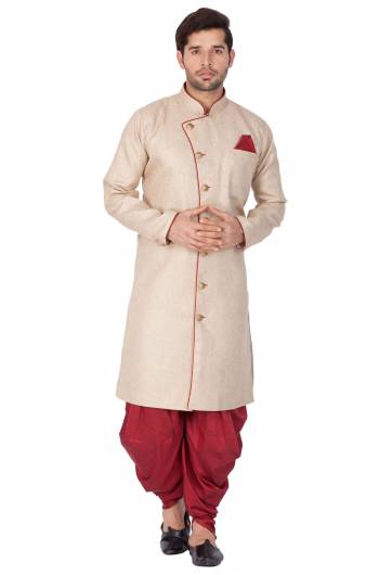 This Festive And Wedding Season Adorn A Proper Traditional Look Wearing?This Designer Readymade Sherwani With Bottom Which Is Cotton Silk Based. Its Fabric Has Rich Feel And Light In Weight, Also It Is Available In All Sizes. Choose As Per Your Desired Fit And Comfort. Buy Now.