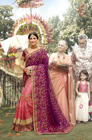 Look Beautiful In This Heavy Designer Saree In Purple And Pink Color Paired With Purple Colored Blouse. This Saree Is Fabricated On Art Silk And Net Paired With Art Silk Fabricated Blouse. It Is Beautified With Heavy Embroidery, This Saree Is Suitable For Weddings And Festive. 