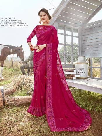 Catch All The Limelight Wearing This Pretty Saree In Dark Pink Color Paired With Dark Pink Colored Blouse. This Saree Is Fabricated On Satin georgette Paired With Art Silk Fabricated Blouse. Buy Now.