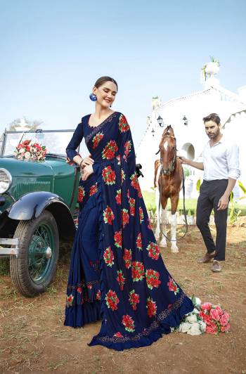 Bright And Visually Appealing Color Is Here With This designer Saree In Royal Blue Color Pairede With Royal Blue Colored Blouse. This Saree Is Fabricated On Lycra Paired With Art Silk Fabricated Blouse. It Is Beautified With Digital Prints And Stone Work. Buy Now.