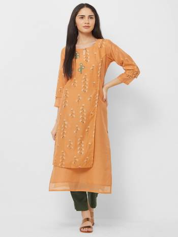 Celebrate This Festive Season Wearing this Designer Readymade Kurti In Light Orange Color Fabricated On Cotton. It Is Light Weight And Easy To Carry All Day Long. 