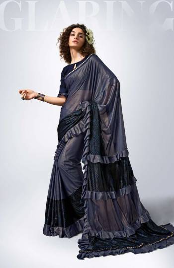 Get Ready For The Next Party At Your Place With This Designer Saree?In Navy Blue Color Paired With Navy Blue Colored Blouse. This Saree Is Lycra Based Paired With Art Silk Fabricated Blouse. Also It Is Light In Weight And Easy To Carry Throughout The Gala