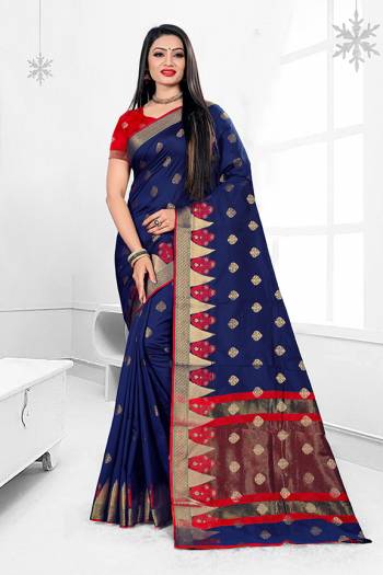 Here Is A Beautiful Designer Silk Based Saree In Navy Blue Color. This Pretty Floral Patterned Saree Is Fabricated On Banarasi Art Silk Paired With Art Silk Fabricated Blouse. Buy This Saree Now.
