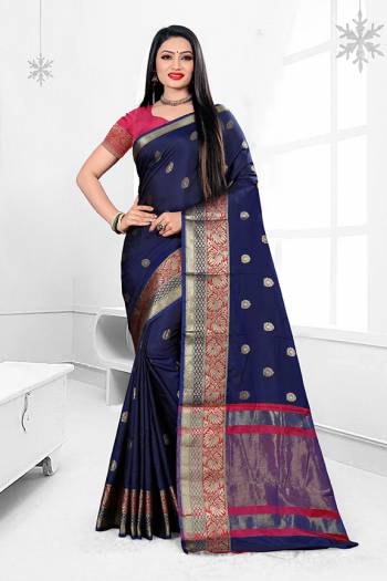 Here Is A Beautiful Designer Silk Based Saree In Navy Blue Color. This Pretty Floral Patterned Saree Is Fabricated On Banarasi Art Silk Paired With Art Silk Fabricated Blouse. Buy This Saree Now.
