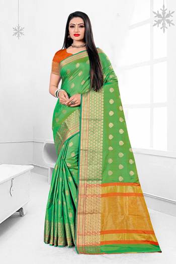 For A Proper Traditional Look With Traditional Color Pallete, Grab?This Designer Saree In Light Green Color. This Saree Is Fabricated On Banarasi Art Silk Beautified With Weave Paired With art Silk Fabricated Blouse.