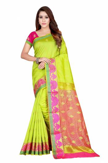 Flaunt Your Rich And Elegant Wearing This Pretty Attractive Weaved Saree. This Saree And Blouse Are Fabricated On Banarasi Art Silk Beautified Weave All Over. It Is Light Weight and Easy To Drape.