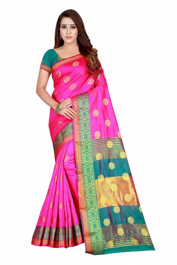 Flaunt Your Rich And Elegant Wearing This Pretty Attractive Weaved Saree. This Saree And Blouse Are Fabricated On Banarasi Art Silk Beautified Weave All Over. It Is Light Weight and Easy To Drape.