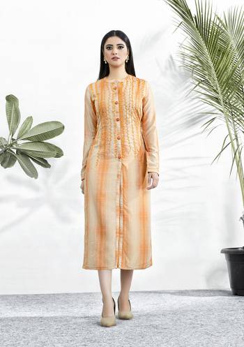 Celebrate This Festive Season With Beauty And Comfort Wearing This Designer Readymade Digital Printed Kurti In Light Orange Color Fabricated On Muslin Beautified With Resham Embroidery. This Kurti Is Light Weight, Soft Towards Skin And Easy To Carry All Day Long. 