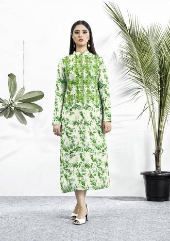 Celebrate This Festive Season With Beauty And Comfort Wearing This Designer Readymade Digital Printed Kurti In Green Color Fabricated On Muslin Beautified With Resham Embroidery. This Kurti Is Light Weight, Soft Towards Skin And Easy To Carry All Day Long. 