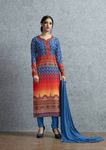 Grab This Pretty Printed Dress Material For Your Semi-Casual Wear. Its Lovely Top Is Fabricated On Muslin Cotton Beautified With Prints Paired With Santoon Bottom And Chiffon Fabricated Dupatta. Buy This Dress Material Now.