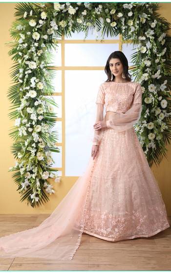 Look Pretty In This Beautiful Subtle Light Peach Colored Heavy Designer Lehenga Choli. This Lehenga Choli IS Net Based Beautified With Heavy Yet Subtle Tone To Tone Embroidery. Buy This Lovely Piece Now.