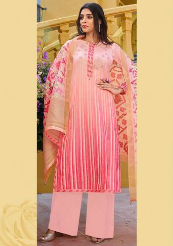 Look Pretty In This Light Pink Colored Designer Straight Suit. Its Lovely Top Is Fabricated On Georgette Silk Paired With Nylon Bottom And Super Net Dupatta. All Its Fabrics Are Light Weight And Easy To Carry All Day Long. 