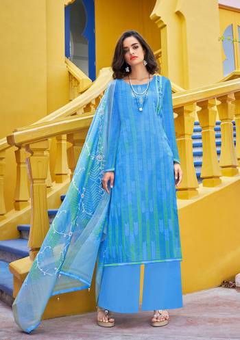 Look Pretty In This Blue Colored Designer Straight Suit. Its Lovely Top Is Fabricated On Georgette Silk Paired With Nylon Bottom And Super Net Dupatta. All Its Fabrics Are Light Weight And Easy To Carry All Day Long. 