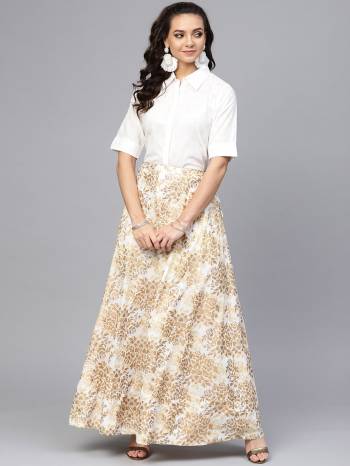 New And Unique Trending Pair Of Top With Skirt Is Here In White Colored Shirt Paired With Golden Colored Skirt. This Readymade Pair Is Fabricated On Cotton And Avialble In All Regular Sizes. 