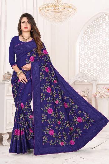 Add This Very Beautiful And Heavy Designer Saree To Your Wardrobe In Royal Blue Color For The Upcoming Wedding And Festive Season. This Saree And Blouse Are Fabricated on Dola Art Silk Detailed Thread Work With Tone To Tone Embroidered Lace Border. Buy Now.