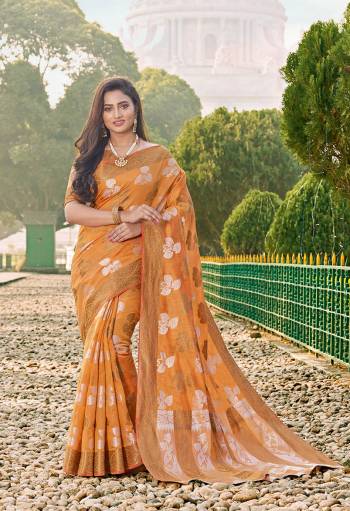 Classy Saree look pretty like never before.Wearing this Light Orange Color Saree which made from Cotton Handloom With Light Orange Color Jacquard Silk blouse, Saree has also decorative work like Heavy Zari Work With Woven.This beautiful Saree features a classy Zari Work all over,which makes it a smart pick for all occasions. 
