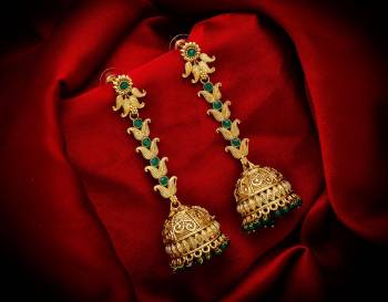 Here Is A New And Unique Designer Patterned Long Jhumka Style Earrings Which Can Pair Up With A Simple Kurti, Straight Suit Or Saree. It Is Light In Weight And Easy To carry Throughout The Gala.