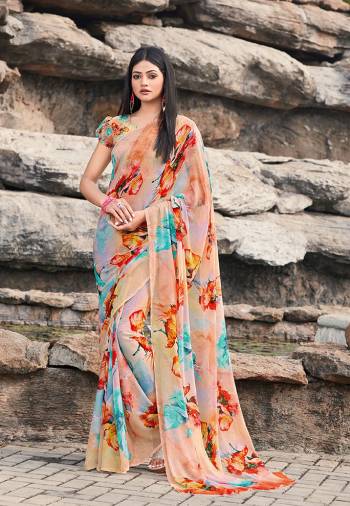Celebrate This Festive Season With Beauty And Comfort Wearing This Lovely Colorful Saree In Beige And Multi Color. This Saree And Blouse Are Chiffon Based Which IS Light Weight, Durable And Easy To Care For.