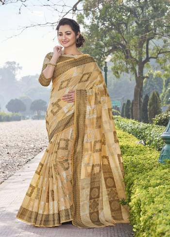 Rich Traditional Looking Designer Saree Is Here In Occur Yellow Color. This Lovely Weaved Saree And Blouse Are Fabricated On Handloom Cotton. This Saree Is Suitable For All Occasion Wear And Even For Weddings By Pairing It With Heavy Jewellery. Buy Now.