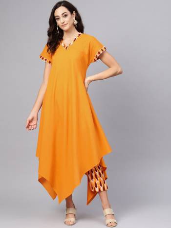 For Your Casual Or Semi-Casual Wear, Grab This Readymade Pair Of Kurti Set In Musturd Yellow This Readymade Set IS Fabricated On Cotton Beautified With Prints. Its Fabric Is Cool And Ensures Superb Comfort all Day Long. 