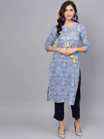 Simple and Elegant Looking Readymade kurti Is Here In Blue Color Paired With Navy Blue Colored Readymade Bottom. Its Printed Top IS Cotton Based Paired With Rayon Fabricated Bottom. Buy Now.