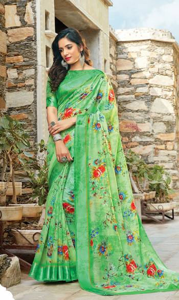 Classy Saree look pretty like never before.Wearing this Light Green Color Saree which made from Cotton With Light Green Color Cotton blouse, Saree has also decorative work like Heavy Printed Work With Lace.This beautiful Saree features a classy Printed Work all over,which makes it a smart pick for all occasions. You can wear this Saree in different styles. Buy Now.