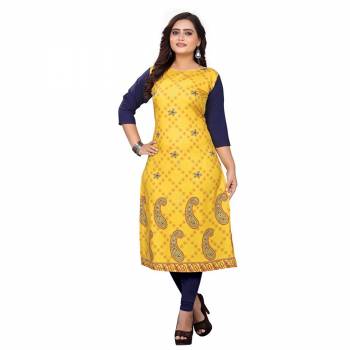 Here Is A Simple Readymade Kurti For Your Casual Wear Fabricated on Crepe. You can Pair This Up Same Or Contrasting Colored Bottom. Its Fabric Is Soft Towards Skin And Easy To Carry All Day Long. 