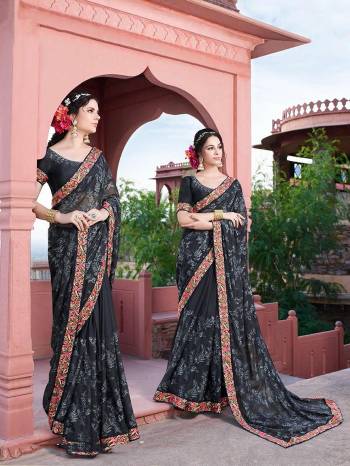 Celebrate This Festive And Wedding Season Wearing This Heavy Designer Saree In Black Color Paired With Black Colored Blouse. This Saree Is Fabricated On Georgette Paired With Art Silk Fabricated Blouse. Buy Now.