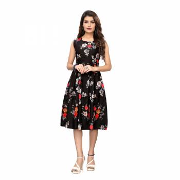 Look Pretty In This Floral Printed Readymade One Piece In Black Color. This Pretty Piece Is Fabricated on Crepe And Available In All Regular Sizes. Buy Now.