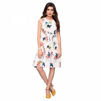 Grab This Lovely Readymade One Piece In White Color Fabricated on Crepe. It Is Beautified With Floral Prints Giving A Cute Look The Dress. Also It Is Light Weight, And Its Fabric Is Soft Towards Skin Which Is Easy To Carry All Day Long. 