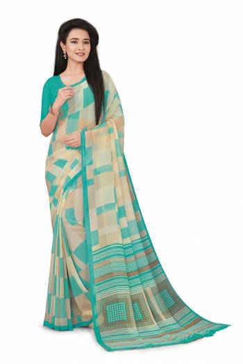 Here Is Very Pretty Printed Saree Fabricated On Georgette Paired With Running Blouse, This Pretty Formal Printed Saree Is Best Suitable For Your Work Place As It Is Light Weight And Esnures Superb Comfort All Day Long. Also It Can Be Used As Uniform At Different Places Like Airports, Hospitals And Hotels. Buy Now