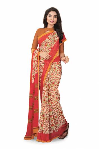 No More Worry For What To Wear At Your Place, Grab This Georgette?Fabricated Saree And Blouse Beautified With Prints All Over. This Saree Can Be Used As Uniform At Different Places Like Airports, Hospitals And Hotels?