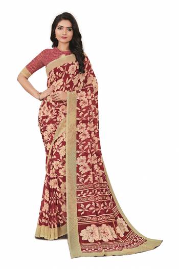 Comfort Is The First Priority When You Go To Your Work Place. So Keeping Your Comfort In Mind This Printed Saree Is Designed As A Uniform For Your Work Place. This Saree And Blouse are Fabricated On Georgette Beautified With Prints Which Is Also Light In Weight And Easy To Carry All Day Long