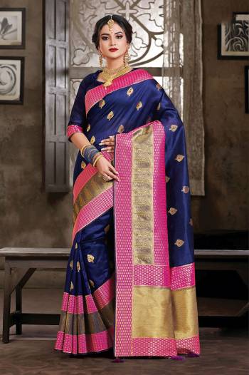 Grab This Designer Silk Based Saree In Navy Blue Color Paired With Navy Blue Colored Blouse. This Saree And Blouse Are Fabricated On Art Silk Beautified With Weave All Over. Buy Now.