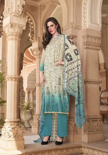 Simple And Elegant Looking Printed Suit Is Here In Off-White And Sky Blue Color. This Pretty Suit Is Cotton Based Which Is Soft Towards Skin, Durable And Easy To Carry All Day Long. Buy This Pretty Semi-Casual Wear Suit Now.