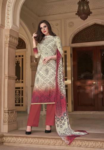 Simple And Elegant Looking Printed Suit Is Here In Off-White And Old Rose Pink Color. This Pretty Suit Is Cotton Based Which Is Soft Towards Skin, Durable And Easy To Carry All Day Long. Buy This Pretty Semi-Casual Wear Suit Now.