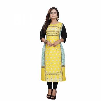 Here Is A Simple Readymade Kurti For Your Casual Wear Fabricated on Crepe. You can Pair This Up Same Or Contrasting Colored Bottom. Its Fabric Is Soft Towards Skin And Easy To Carry All Day Long. 