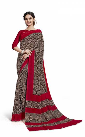 Here Is Very Pretty Printed Saree Fabricated On Georgette Paired With Running Blouse, This Pretty Formal Printed Saree Is Best Suitable For Your Work Place As It Is Light Weight And Esnures Superb Comfort All Day Long. Also It Can Be Used As Uniform At Different Places Like Airports, Hospitals And Hotels. Buy Now