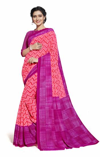 Comfort Is The First Priority When You Go To Your Work Place. So Keeping Your Comfort In Mind This Printed Saree Is Designed As A Uniform For Your Work Place. This Saree And Blouse are Fabricated On Georgette Beautified With Prints Which Is Also Light In Weight And Easy To Carry All Day Long