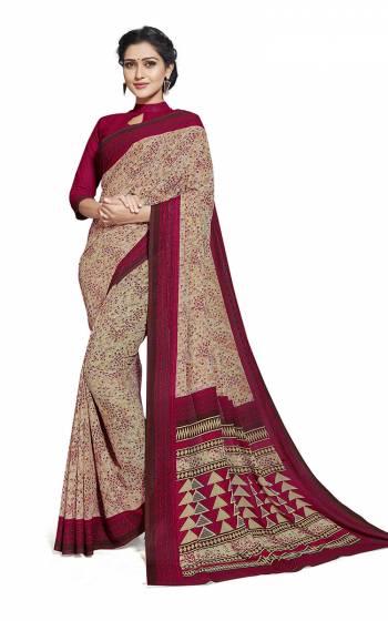 Comfort Is The First Priority When You Go To Your Work Place. So Keeping Your Comfort In Mind This Printed Saree Is Designed As A Uniform For Your Work Place. This Saree And Blouse are Fabricated On Georgette Beautified With Prints Which Is Also Light In Weight And Easy To Carry All Day Long