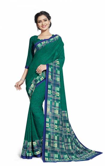 No More Worry For What To Wear At Your Place, Grab This Georgette?Fabricated Saree And Blouse Beautified With Prints All Over. This Saree Can Be Used As Uniform At Different Places Like Airports, Hospitals And Hotels?