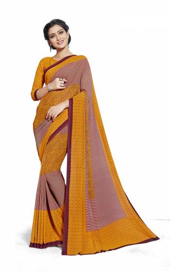 Comfort Is The First Priority When You Go To Your Work Place. So Keeping Your Comfort In Mind This Printed Saree Is Designed As A Uniform For Your Work Place. This Saree And Blouse are Fabricated On Georgette Beautified With Prints Which Is Also Light In Weight And Easy To Carry All Day Long
